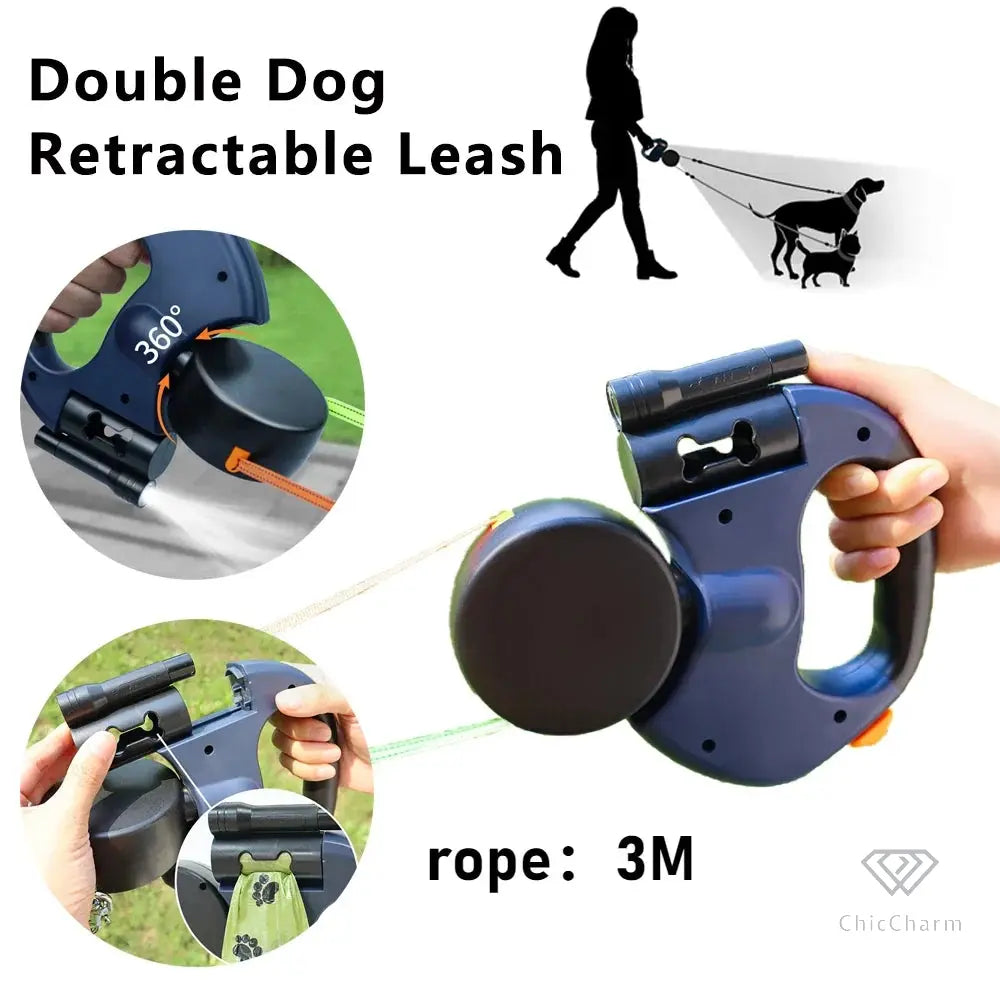 PetCareNest™ -Retractable Dual Doggie Leash with LED Light - chiccharm