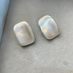 S925 Post Brushed Metal And Frosted Square Stud Earrings - chiccharm